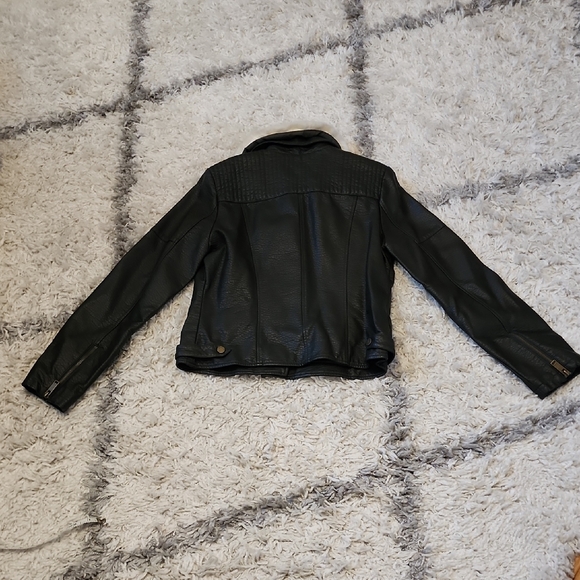 French Connection Dark Olive Faux Leather Jacket with White Fur Collar - Picture 4 of 8